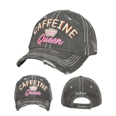 CAFFEINE QUEEN Ladies Cap  Gray Factory Distressed Hat  eb-28596252